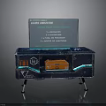 Futuristic Blue Furniture Cabinet With Transparent Screen Orange Box And Metal Legs