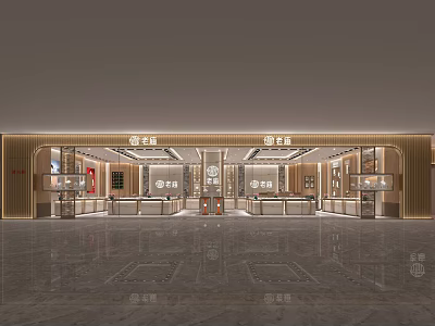 Elegant Jewelry Store Interior with Glass Display Cases and Luxury Lighting 3d model