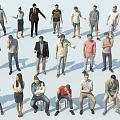 Various People Characters In Different Poses Standing And Sitting With Casual Formal Clothing