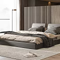 Modern Bedroom Interior With Large Window Beige Chair Wooden Wardrobe Bed Rug And Nightstand