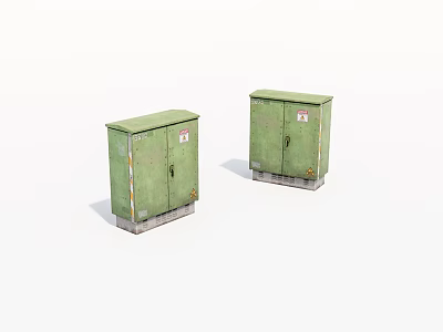 Two Green Fire Equipment Cabinets With Safety Signs For Emergency Storage 3d model