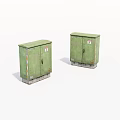 Two Green Fire Equipment Cabinets With Safety Signs For Emergency Storage