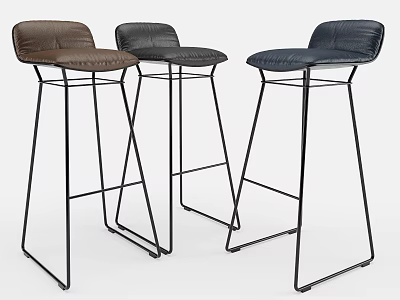 Modern Bar Stools With Leather Upholstered Seats And Metal Leg Frame Design 3d model