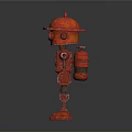 Red Cartoon Robot With Red Helmet And Yellow Eyes In Playful Toy Design