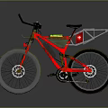 Red Frame Mountain Bike With Black Handlebars Seat Yellow Part Silver Rack And Thick Tires