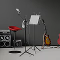 Musical Instruments and Art Supplies With Electric Guitars Microphone Easel And Amplifier