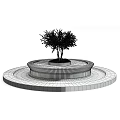 Modern Outdoor Chair Design With Round Wooden Structure And Stone Platform Near Olive Tree