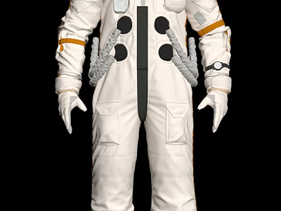 Astronaut In White Detailed Spacesuit With Orange Accents And Gloves 3d model