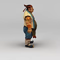 Muscular Man 3D Model With Ornate Tunic Brown Apron Wrist Guards And Boots
