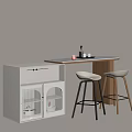 Open Modern Minimalist Kitchen With White Island Bar Stools And Wine Items 3d model