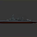 Vintage Battleship 3D Model With Gray Hull Red Bottom And Multiple Turrets 3d model