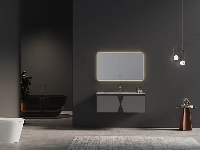 Modern Bathroom Vanity with Lighted Mirror Wall Mounted Sink and Contemporary Design 3d model
