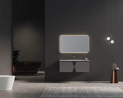 Modern Bathroom Vanity with Lighted Mirror Wall Mounted Sink and Contemporary Design 3d model