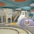 Colorful Indoor Playground Layout With Slides Swings Soft Mats And Toy Shelves