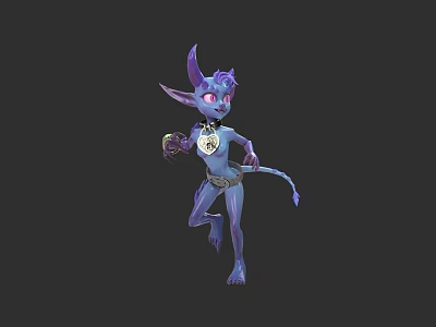 Purple Skinned Game Character With Pointed Ears Horns Tail Holding Orb And Heart Symbol 3d model