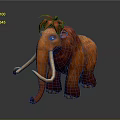 Animated Mammoth Character With Orange Fur Red Hair Decoration And White Tusks In Cartoon Style