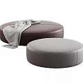 Modern Brown Leather Ottoman With Gray Knitted Blanket And Gray Velvet Ottoman
