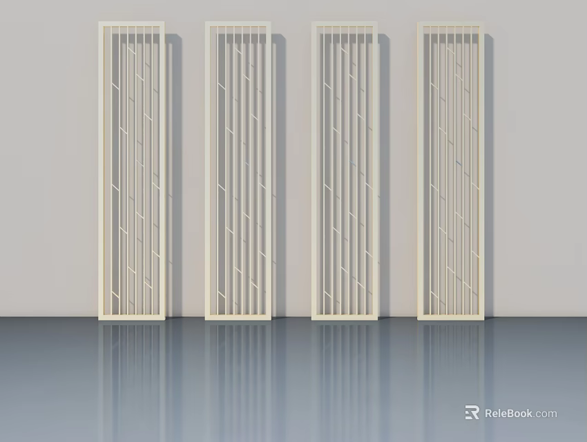 Modern White Panel Doors With Vertical Striped Design And Reflective Floor 3d model