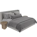 Modern Double Bed With Gray Bed Sheets Pillows And Wooden Nightstand