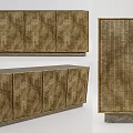 Modern Entryway Console Cabinet And Sideboard With Brown Textured Surface And Mesh Panel Design 3d model