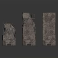 Three Rough Concrete Construction Components With Exposed Reinforcement Bars And Textured Surfaces
