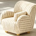 Classic Beige Striped Armchair with Curved Arms Wooden Legs and Soft Fabric