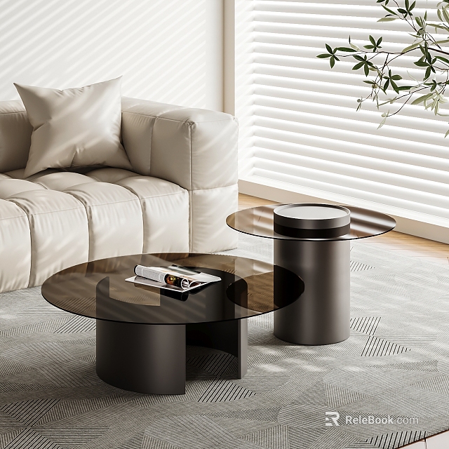 Modern Living Room Coffee Tables With Glass Tops Black Metal Bases And Books Near Sofa 3d model 