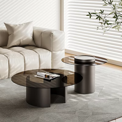 Modern Living Room Coffee Tables With Glass Tops Black Metal Bases And Books Near Sofa 3d model
