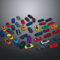 Assorted Colored Small Cars Arranged in Circular Layout on Dark Backdrop