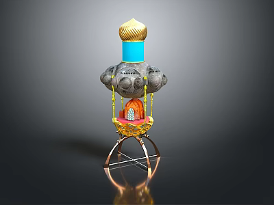 Cosmic Space Probe Structure Featuring Golden Dome Blue Module And Mechanical Support Components 3d model