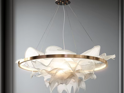 Elegant Modern Chandelier With White Petal Shaped Design And Brass Ring Frame Illumination 3d model