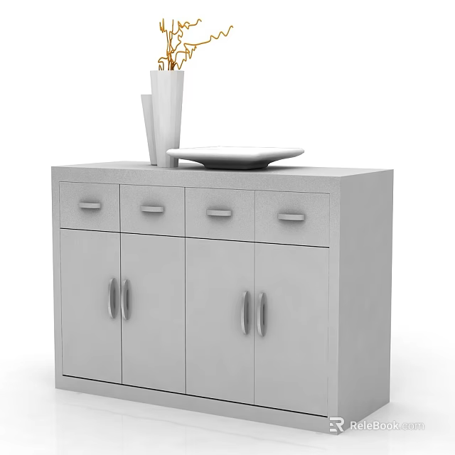 Modern Entryway Cabinet Sideboard With Drawers Cabinet Doors And Decorative Vase 3d model 