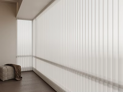 White Vertical Blinds In Minimalist Room With Small Sofa Wooden Floor And Natural Light 3d model