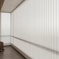 White Vertical Blinds In Minimalist Room With Small Sofa Wooden Floor And Natural Light