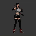 Female Fighter Character In Fighting Pose With Long Black Hair Gray Tank Top And Red Sneakers