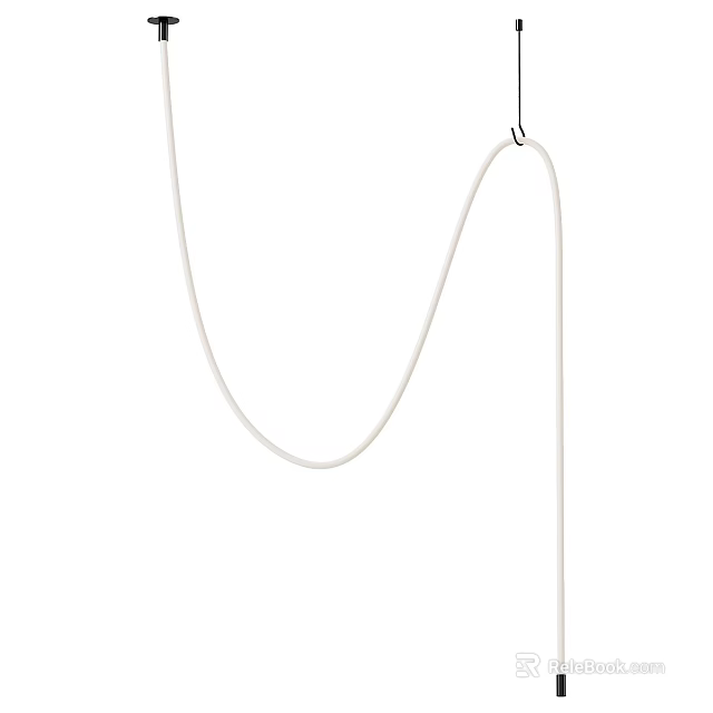 Modern Curved White Chandelier Featuring Elegant Hanging Lines And Structure 3d model 