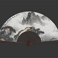 Traditional Chinese Landscape Painting Fan Pendant With Calligraphy And Bamboo Frame