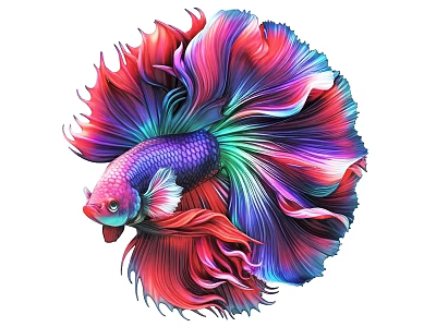 Vibrant Betta Fish With Colorful Red Pink Blue Green Fins And Shiny Scales 3d model