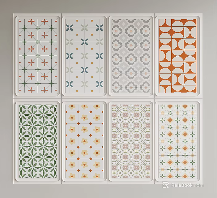 Background Wall Decorative Tiles With Various Colorful Patterns And Designs 3d model
