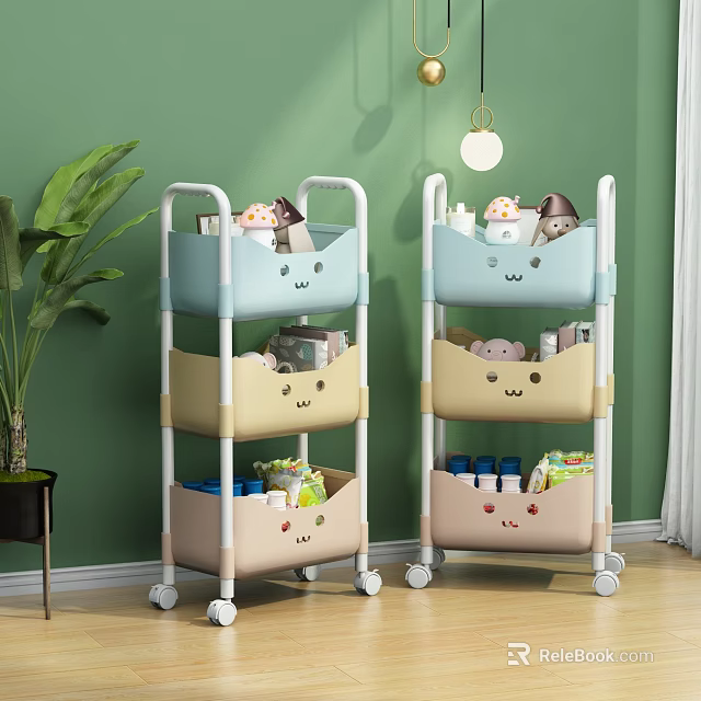 Mobile Multi Layer Storage Rack With Smile Design Bins For Home Organization 3d model