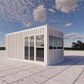 White Container Guesthouse Building With Large Windows In Open Area Under Cloudy Sky 3d model