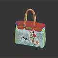 Stylish Orange And Gray Leather Handbag With Decorative Pattern And Top Handles