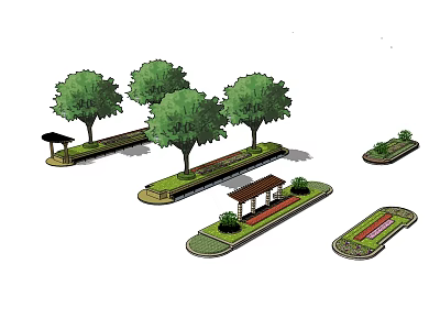 Outdoor Pergola Designs With Trees Benches And Green Plant Beds 3d model