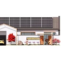 Detached House with Solar Panels on Roof and Courtyard Garden with Green Plants