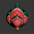 Adorable Watermelon Inspired Bird With Red Body Black Seeds Green Wings And Big Green Eyes