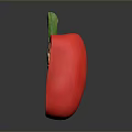 Sliced Red Bell Pepper Showing Fresh Interior With Green Stem On Dark Background