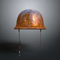 Vintage Rusted Steel Helmet With Yellow Star Against Gray Background