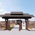 New Chinese Style Gate Homestay Entrance Gate 3d model