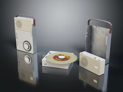 Vintage Portable Audio Speakers And Turntable Set With Classic Handheld Design 3d model