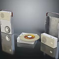 Vintage Portable Audio Speakers And Turntable Set With Classic Handheld Design
